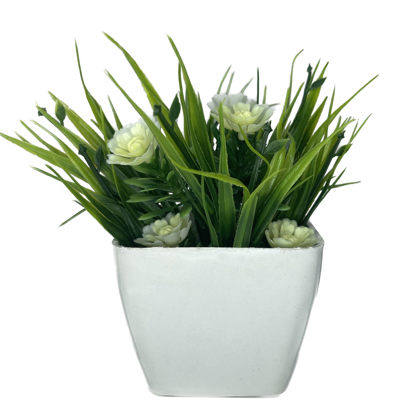 Willow - Green and White Artificial Plant with Squared Planter — 5.5" Tall, 4" Wide