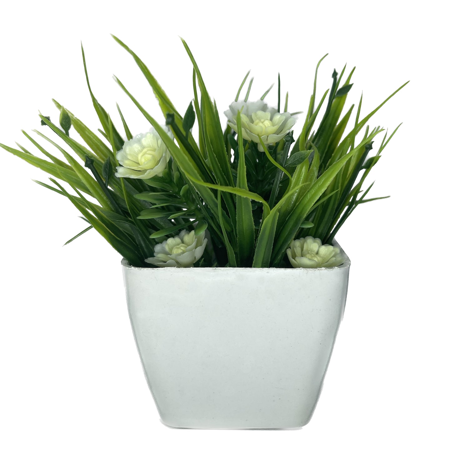 5.5" (Tall) Green and White Artificial Plant with Squared Planter