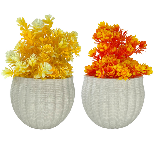 Sunjoy - 2-Pack Small Artificial Yellow and Orange Plants with Basket Planter