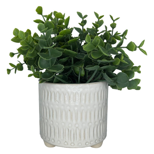 12" (Tall) Green and White Tinted Plant with Stylized Circular Ceramic Planter