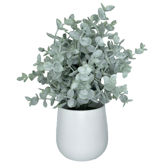 11" (Tall) Green and White Tinted Plant with White Ceramic Planter