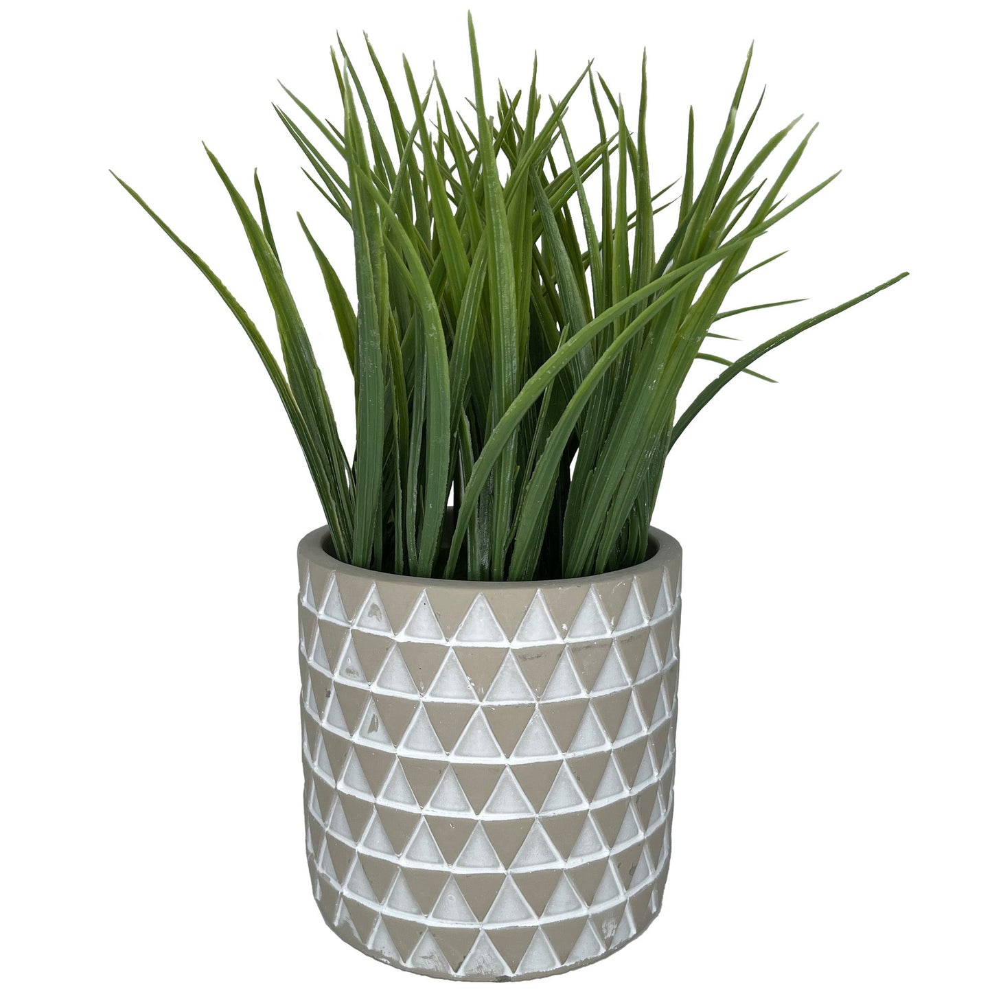 11" (Tall) Green Tall Grass Plant with White and Off-White Circular Ceramic Planter