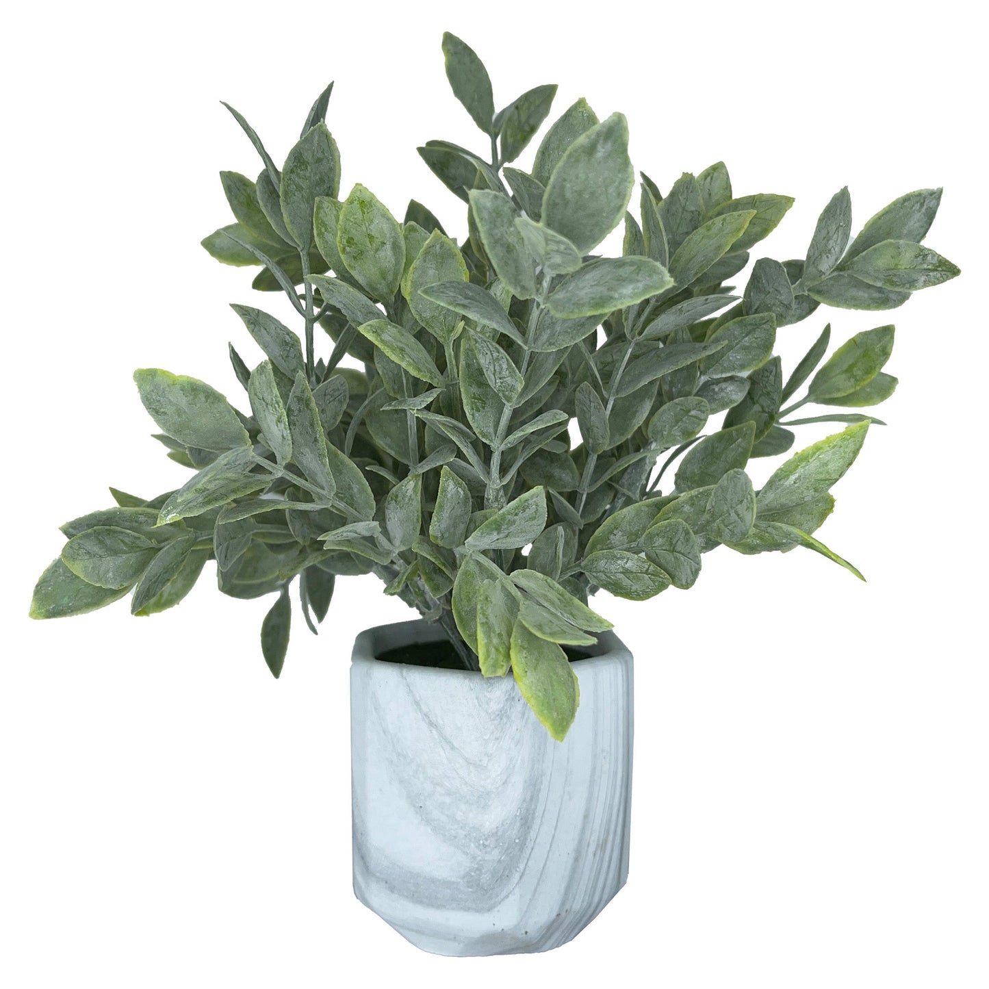 10" (Tall) Green and White Tinted Plant with White and Grey Marble Planter