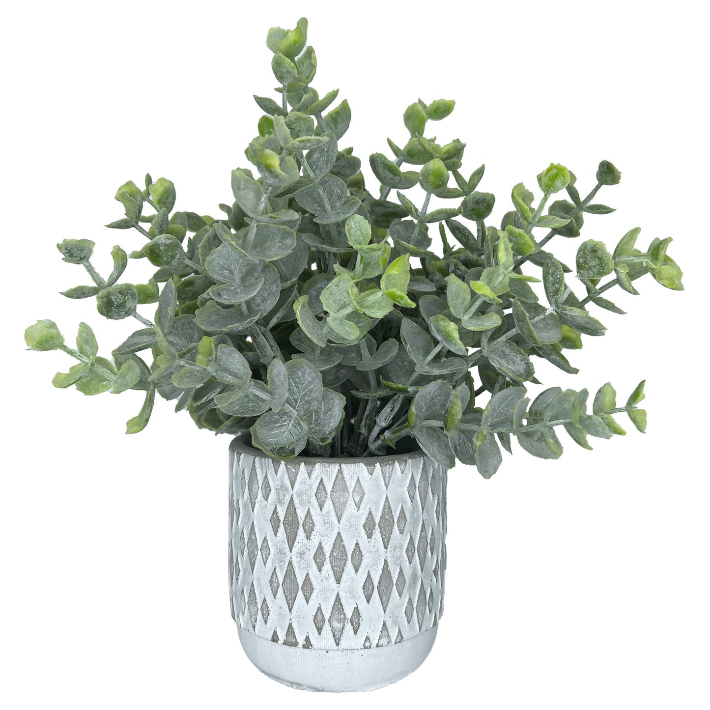 8.5" (Tall) Green and White Tinted Plant with White and Grey Ceramic Planter