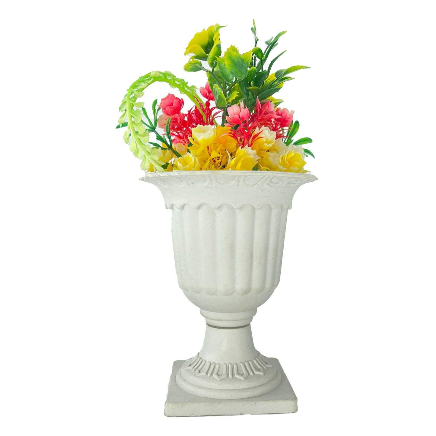 8" (Tall) Yellow, Pink, Green Flower with Embossed Planter