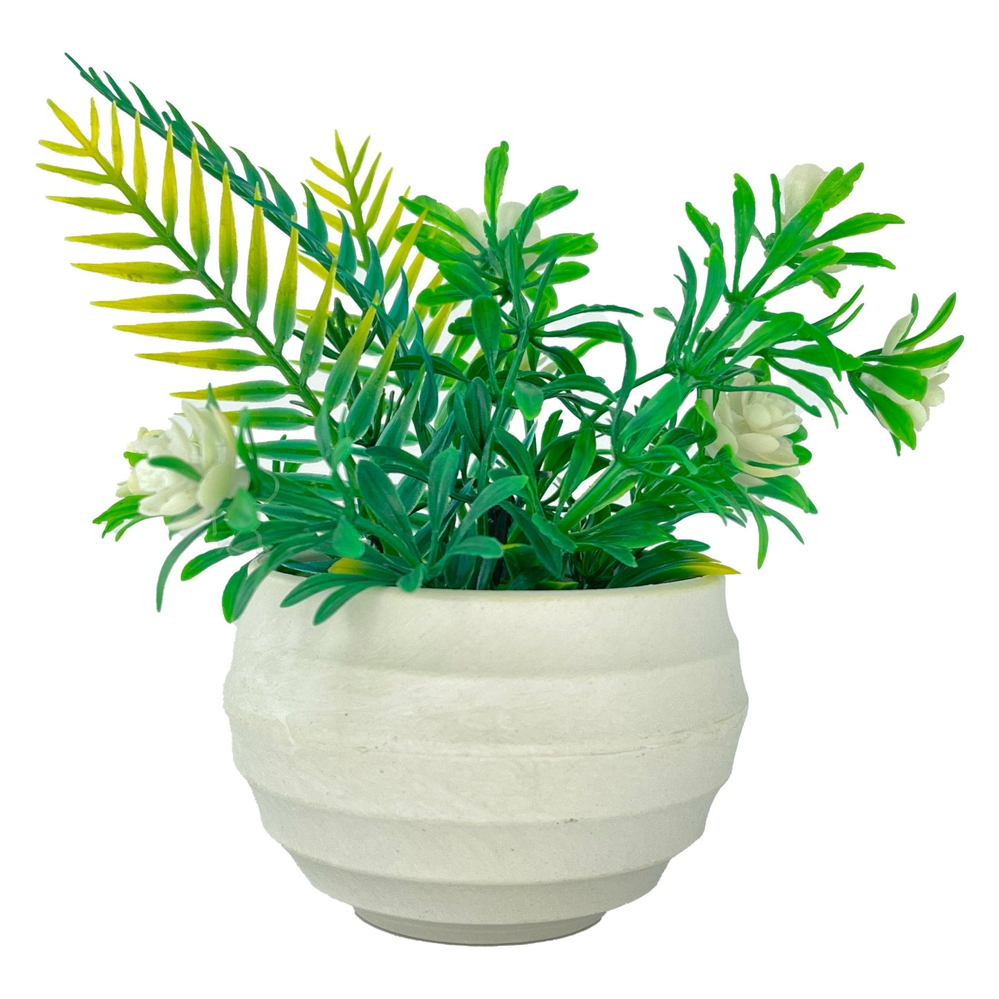 6" (Tall) Green, Yellow, White Flower with Ridged-Rounded Planter