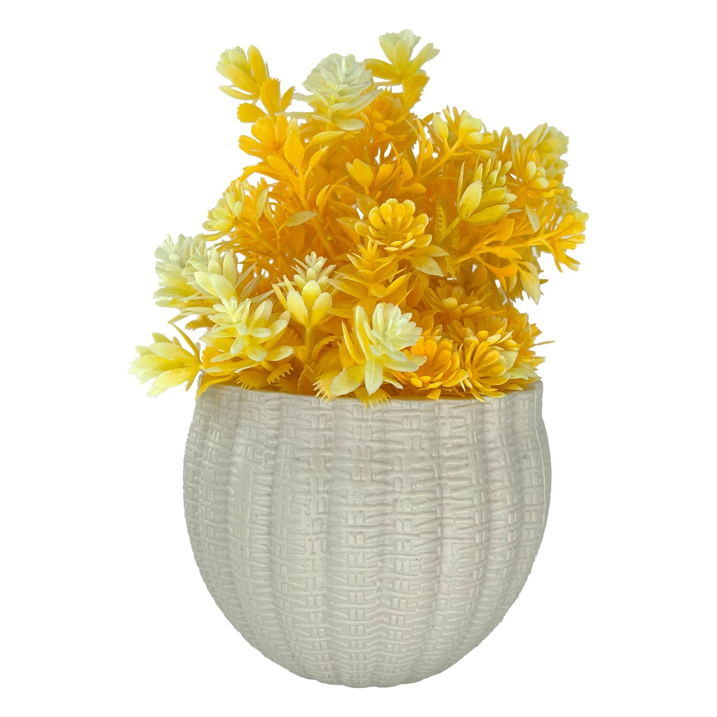 6" (Tall) Yellow and White Flower with Basket-Pattern Planter