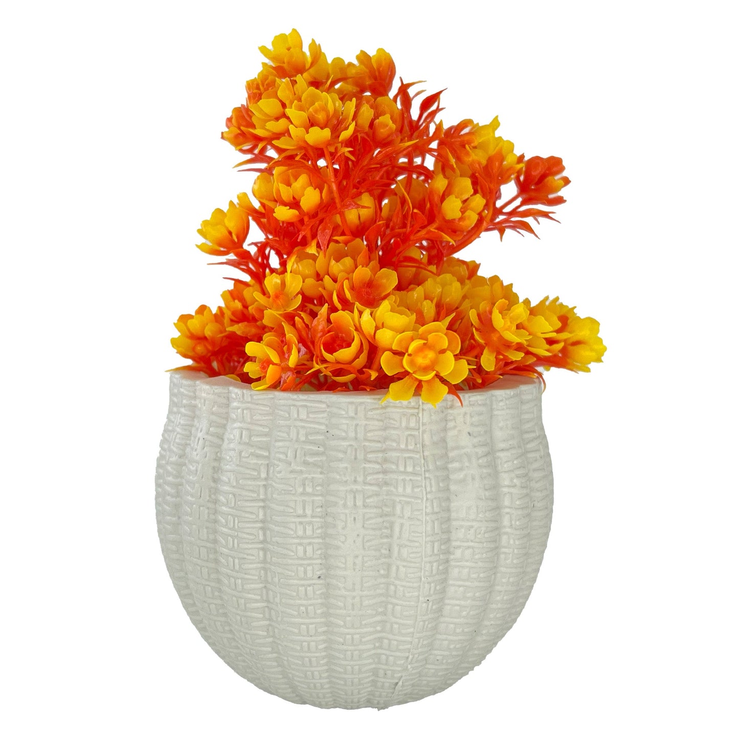 5.5" (Tall) Orange and Yellow Plant with Basket-Pattern Planter